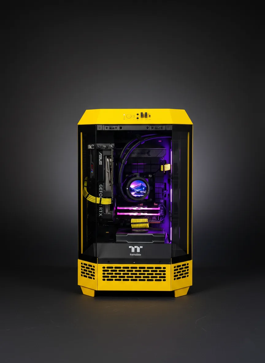 Yellow Thunder Pro / Core i5-14400F / B760M ASUS TUF / RTX 4060 8GB / 32GB DDR5 / 1TB SSD / Liquid AIO Core Vision 360 / 750W Gold / Case Thermaltake Tower 300 Yellow